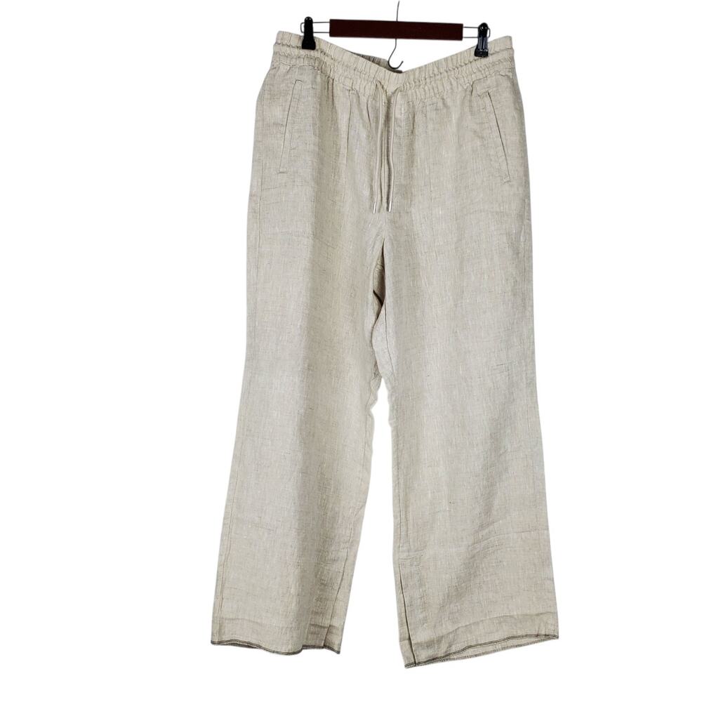 Athleta Retreat High Rise Linen Wide Leg Pant Size L Undyed Pull On NOT HEMMED